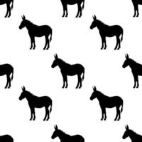 Seamless pattern of black donkey silhouettes on a white background showcasing a simple yet elegant design vector