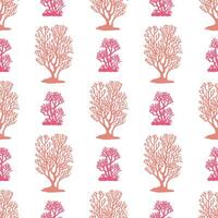 Vibrant coral seamless pattern highlighting intricate marine life elements in varying sizes creating a captivating underwater theme suitable for textiles and wallpapers vector