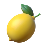 A vibrant, photorealistic depiction of a single, perfectly ripe lemon with a fresh green leaf, rendered with glossy texture, capturing the essence of freshness and citrus delight. png