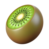 A studio shot of a sliced kiwi fruit, showcasing its vibrant green flesh dotted with tiny seeds, against a smooth surface. png