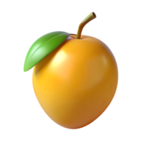 A single, perfectly rendered golden apple with a vibrant green leaf and stem, creating a vibrant and refreshing illustration png