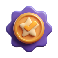 A vibrant illustration of a badge signifying recognition and excellence, featuring a star and a checkmark symbol, ideal for representing achievement, validation, or quality. png