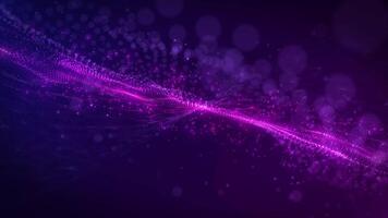 Digital waves from bright glowing particles. Abstract technological background from dots. Futuristic wavy surface of moving multi-colored particles. Big data visualization. Seamless looping 4k . video