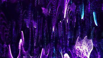 Abstract background with wavy energetic glowing particles, digital purple waves. Seamless loop 4k video