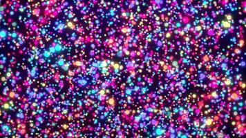 Abstract colorful particle animation concept for birthday and holiday celebration. 4k bokeh background with light particles on dark background. Animated frames with light leak effect. video