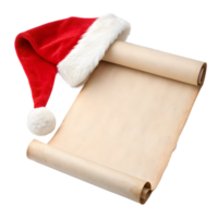 Santa Hat Resting on an Open Scroll on Transparent Background png