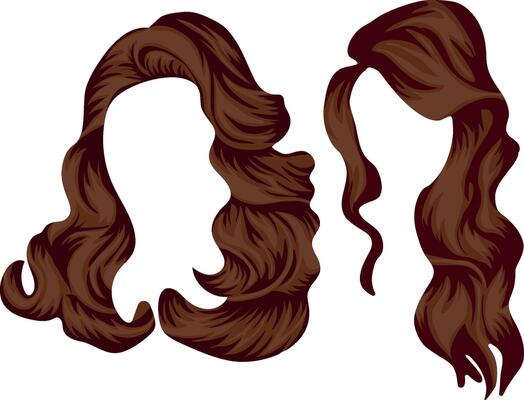 set of templates for styled brown female hair with side bangs, for female characters