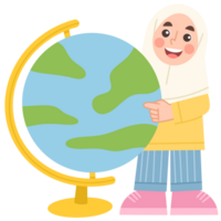 Illustration of Cheerful Girl with Globe png