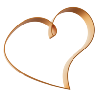 Golden heart, designed in sleek and modern style. Metallic finish gives three-dimensional effect, ideal for various creative projects. Heart shape, outline, 3D render png
