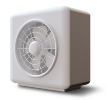 Air source heat pump illustrated in 3D render, showcasing compact design and structural features. Air heating pump, isolated on transparent background. Side view. png
