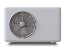 White air source heat pump isolated on transparent background. Sleek, modern design, emphasizing energy efficiency for residential and commercial use. Front view png