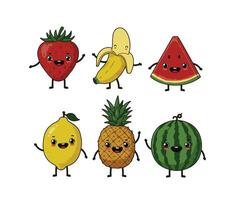 Fun and Smiling Cute Fruit Characters in a Hand-Drawn Style vector