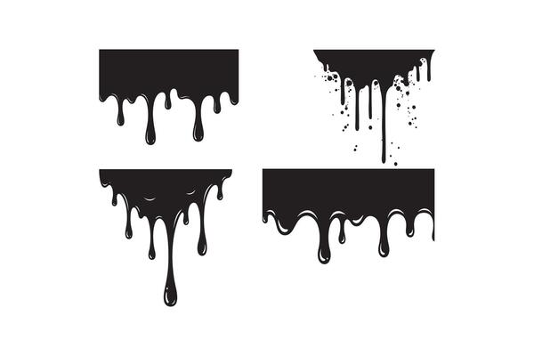 Black Paint Drip Silhouette Collection Isolated on White
