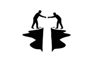 Teamwork and Support Across a Cliff Silhouette vector