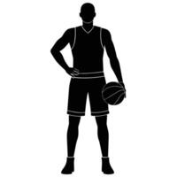 Isolated Silhouette of African American Player Posing with Basketball on White vector