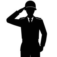 Saluting Man Silhouette With Military Uniform and Helmet vector
