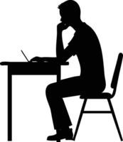 Man at Desk with Laptop Silhouette Isolated on White Working with Computer vector