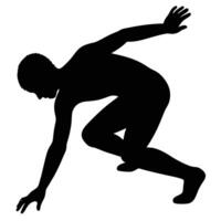 Man Silhouette Ready to Run Isolated on White Background, Athlete Action Pose vector