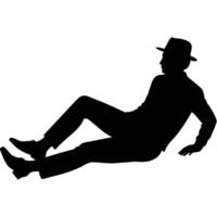 Man in Suit Silhouette Relaxing Lying Down with Hat vector