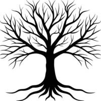 Bare Tree Silhouette with Intricate Branching and Roots, Isolated on White Background vector