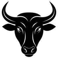 Bull Head Silhouette with Curved Horns Isolated on White Background Design Element vector