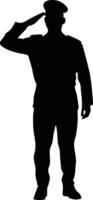 Saluting Army Officer Silhouette With Cap Wearing Uniform vector