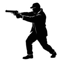 Silhouette Man Holding Gun in Shooting Pose with Cap vector