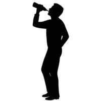 Silhouette of Man Drinking from Bottle in Dark Apparel vector