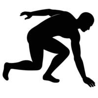 Silhouette of Man in Starting Position, Crouching with One Hand Touching Ground vector