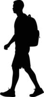 Man Silhouette Walking with Backpack in Shorts vector