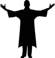 Isolated Silhouette of Graduation Man Standing with Open Arms on White vector