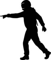Silhouette of Person in Helmet Pointing, Black Color vector
