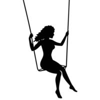 Silhouette of a CurlyHaired Woman Sitting on a Swing with White Background vector