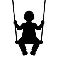 Silhouette of a Child on a Swing, Holds Ropes Tight vector