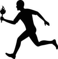 Running Silhouette Figure Holds Flame Torch vector