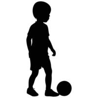 Silhouette of a Toddler in Shorts Playing Soccer with Ball on White Background vector