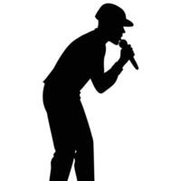 Silhouette of Vocalist with Microphone in Hand and Cap vector