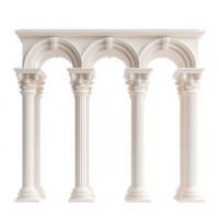 Architectural white columns framing elegant stone arches composite order, supporting classical design elements against transparent background png