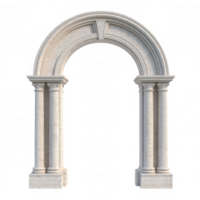 Classic stone frame arch adorned with intricate floral decorations and supported by elegant columns, isolated on a transparent background png