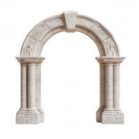 Classic stone arch adorned with intricate floral decorations and supported by architecture columns, isolated on a transparent background png