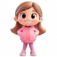 girl icon cartoon happy 3d in pink jacket celebrating success with a transparent background png