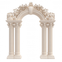 3d Architectural white columns framing elegant stone arches composite order, supporting classical design elements against transparent background png