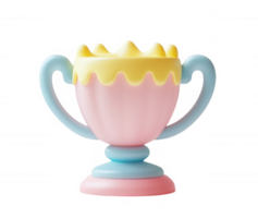 3d icon gleaming trophy with cheerful Golden expression, symbolizing success against transparent background png