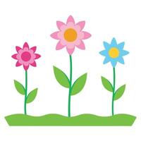 Three simple flowers with stems and leaves on a white background vector