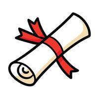 Diploma Scroll with Red Ribbon Cartoon on Transparent Background vector