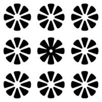 Nine Geometric Floral Shapes on White Background, Petals Design, Flat vector