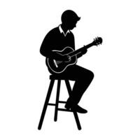 Silhouette of Man Seated Plays Acoustic Guitar on Stool vector