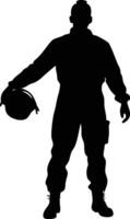 Silhouette of Airman Standing Holding Helmet on White Background vector