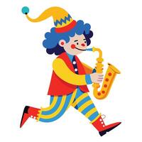 Joyful Clown Playing Saxophone While Running, Isolated on White Background vector