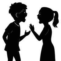 Silhouette of Angry Boy and Girl Arguing with Open Mouths on White Backdrop vector